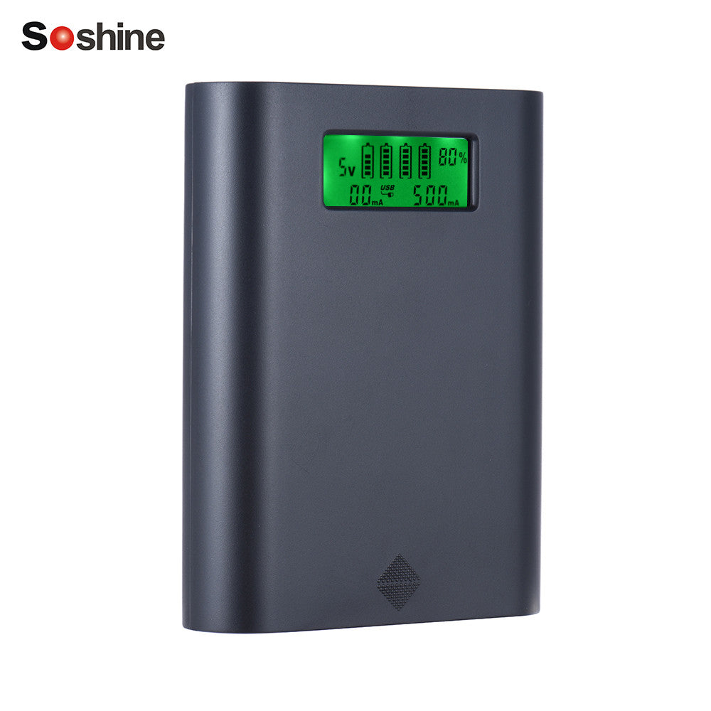 Soshine E3S Portable LCD Display 4 Slots 18650 Battery External Charger Holder Box Case DIY Power Pack Kit Compact Backup Power Source with Dual-USB Port - Black